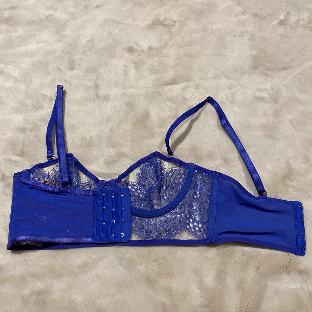 (XS) Savage x Fenty Lace & Vinyl Bustier Bra Extra Small Clear Metallic Blue - Picture 13 of 14